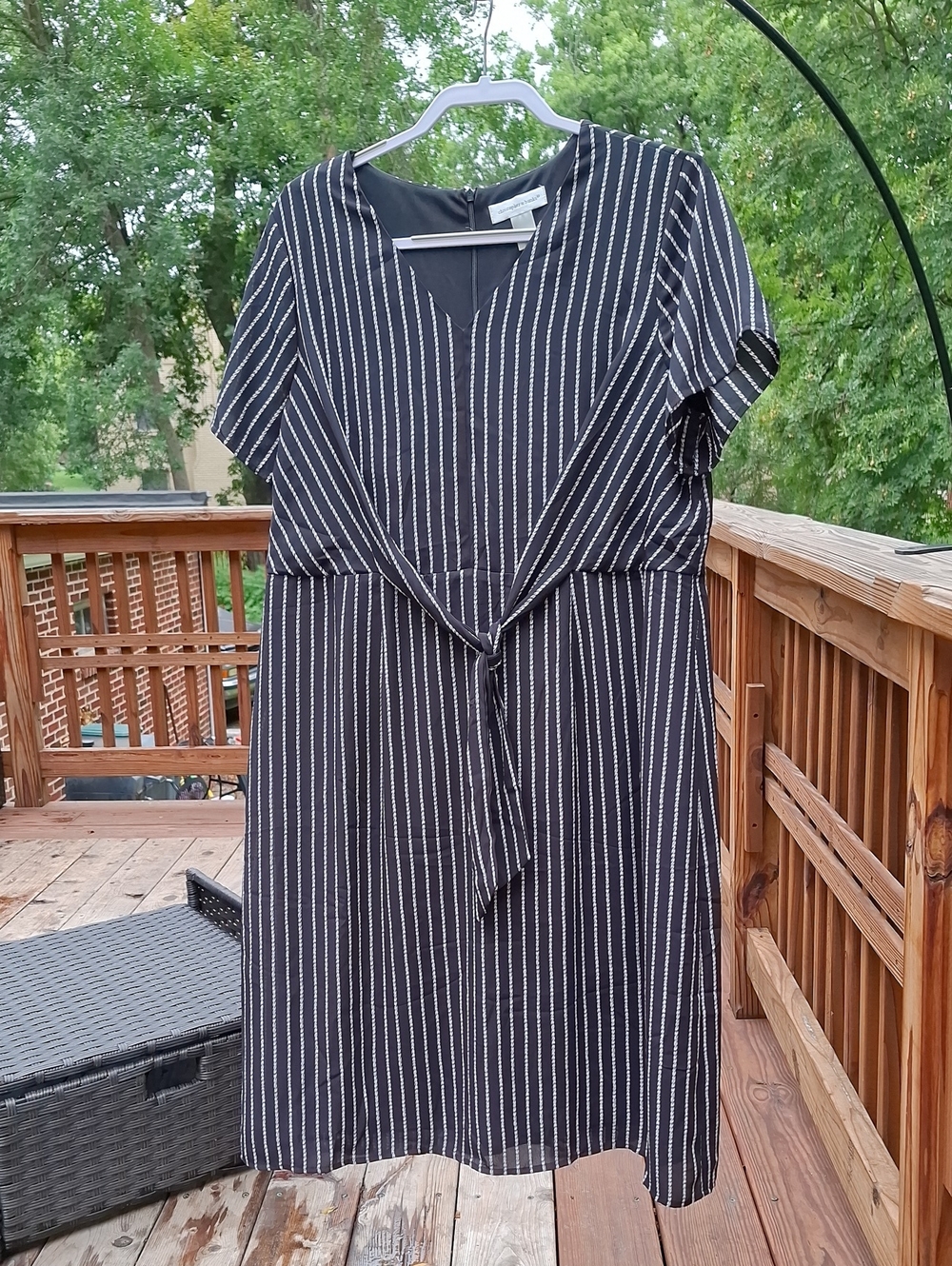 Christopher & Banks Black Dress with White Rope Stripes Sz 16 NWT